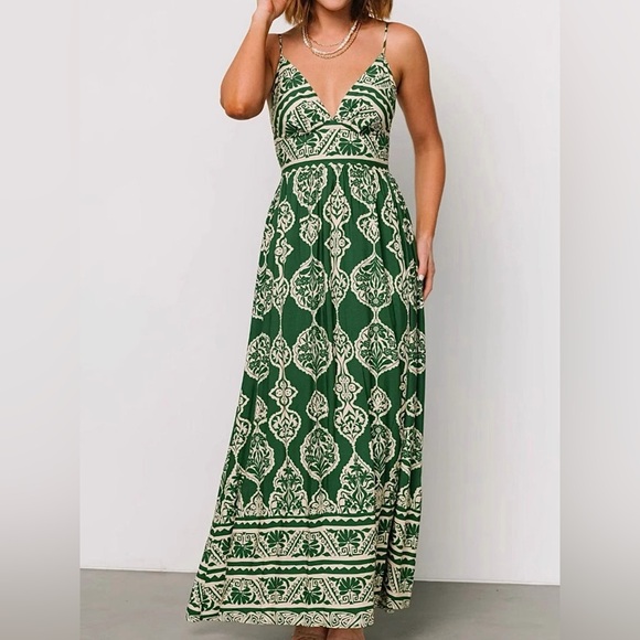 💚 Hello Gorgeous! Printed V-Neck Maxi Cami Dress - Matcha Green - Picture 3 of 9